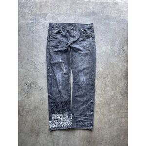 Parish Pants Mens 40 Grey Denim Y2K Jeans Leg Button Fly Embellished